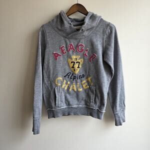 Y2K Style American Eagle Graphic Hoodie Sweatshirt 87 Patch 3D Logo Grey Medium